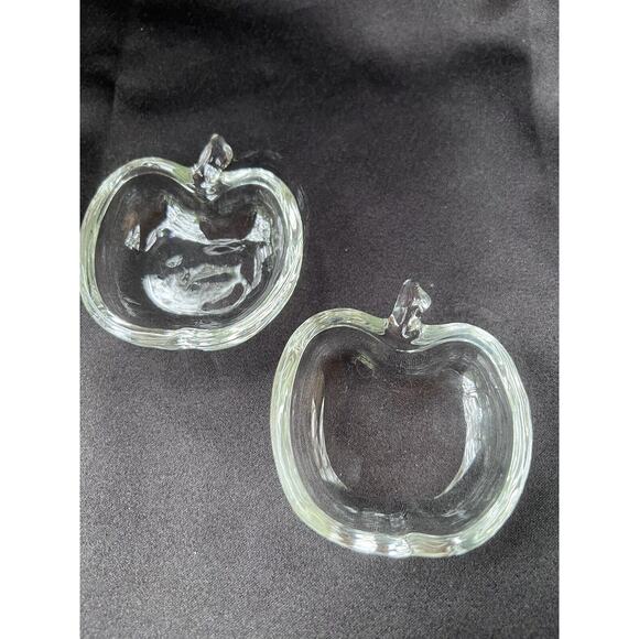 Vintage Clear Glass Apple Shaped Trinket Dishes- Set Of Two - Picture 5 of 6